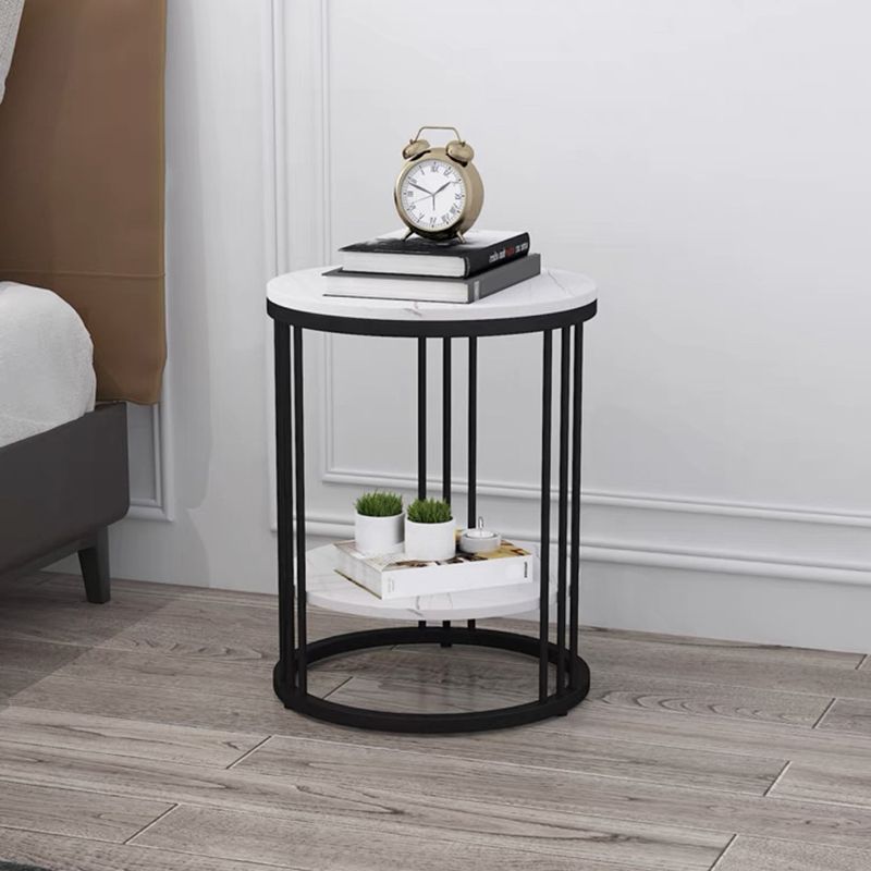 Frame-like Gold/black Metal Base Design Rock Sheet Top with Shelf Round Side Table