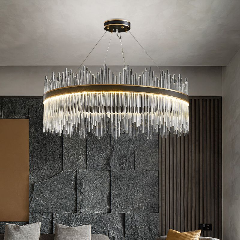 Contemporary Nordic LED Hanging Pendant Light Crystal Circular Chandelier for Living Room
