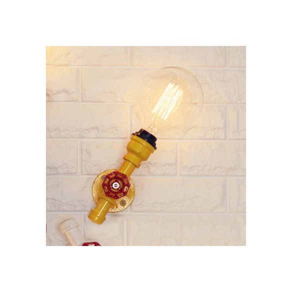 Metallic Pipe Sconce Lamp Industrial 1 Bulbe Farmhouse Wall Lightture With Red Valve en blanc / rouge, 1/5-pack