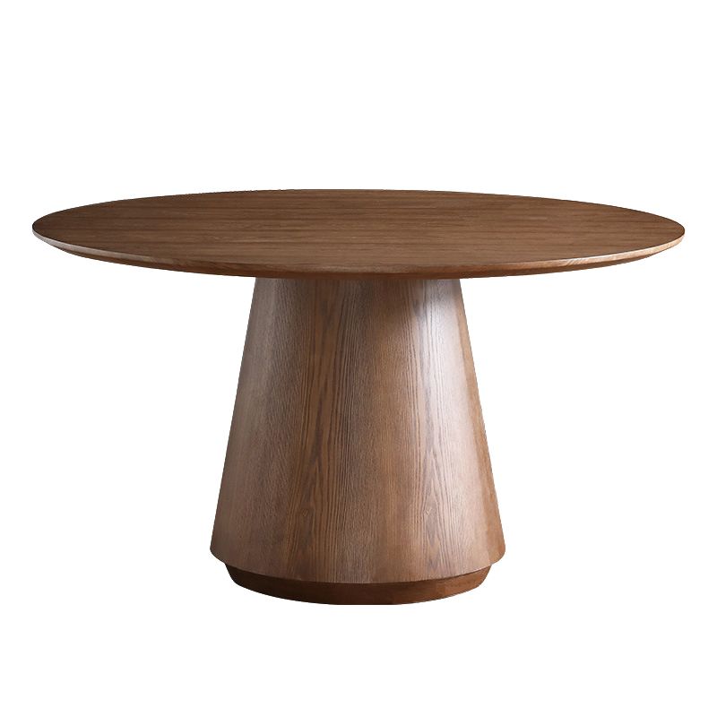 Round Brown Sintered Stone Dining Table Modern Convertible Furniture with Pedestal Base