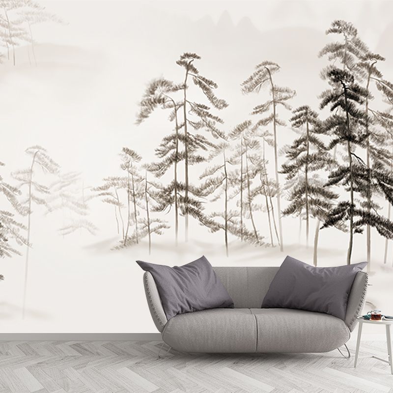 Grey Pine Trees Wallpaper Murals Moisture Resistant Modernist Bedroom Wall Decor