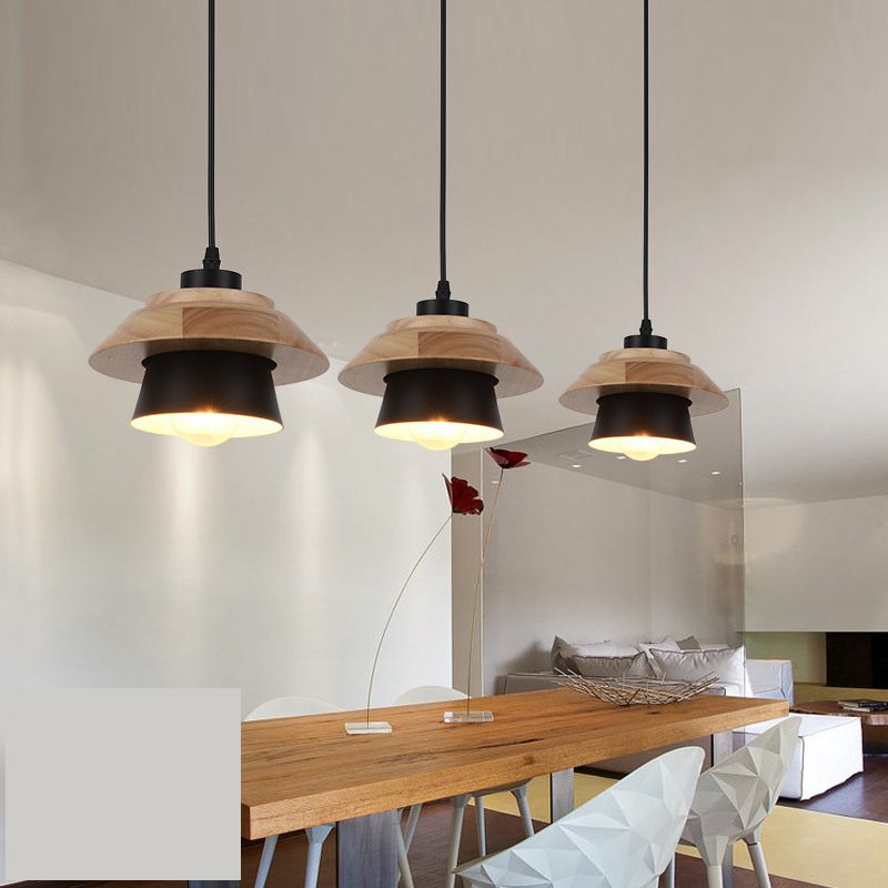 1-Light Nordic Style Minimalism Hanging Light Geometric Shaped Wooden Pendant Lamp for Bedroom