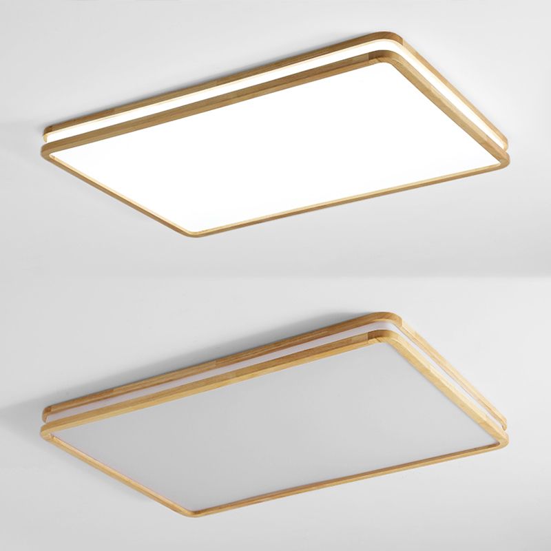Modern Rectangle Shape Ceiling Light Wood 1 Light LED Flush Mount Light for Bedroom