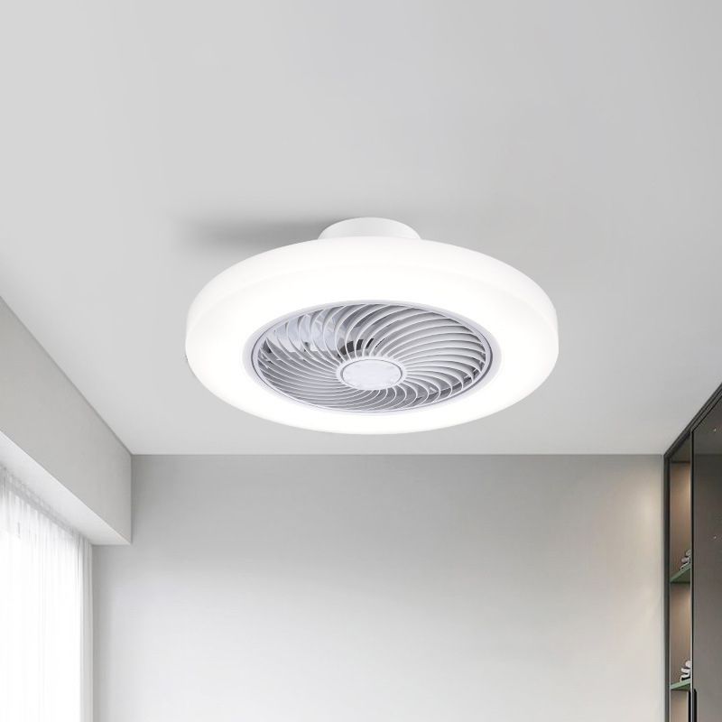 Modern Style Round Fan Light Fixture Acrylic Bedroom LED Semi Flush Ceiling Light