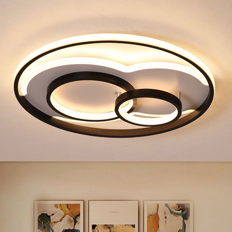 Schwarz/Weiß 3 Ring in der Nähe Ceiling Lamp Moderne LED Metal Flush Mount Light in White/Warm Light, 16 "/19.5" /23.5 " Breite