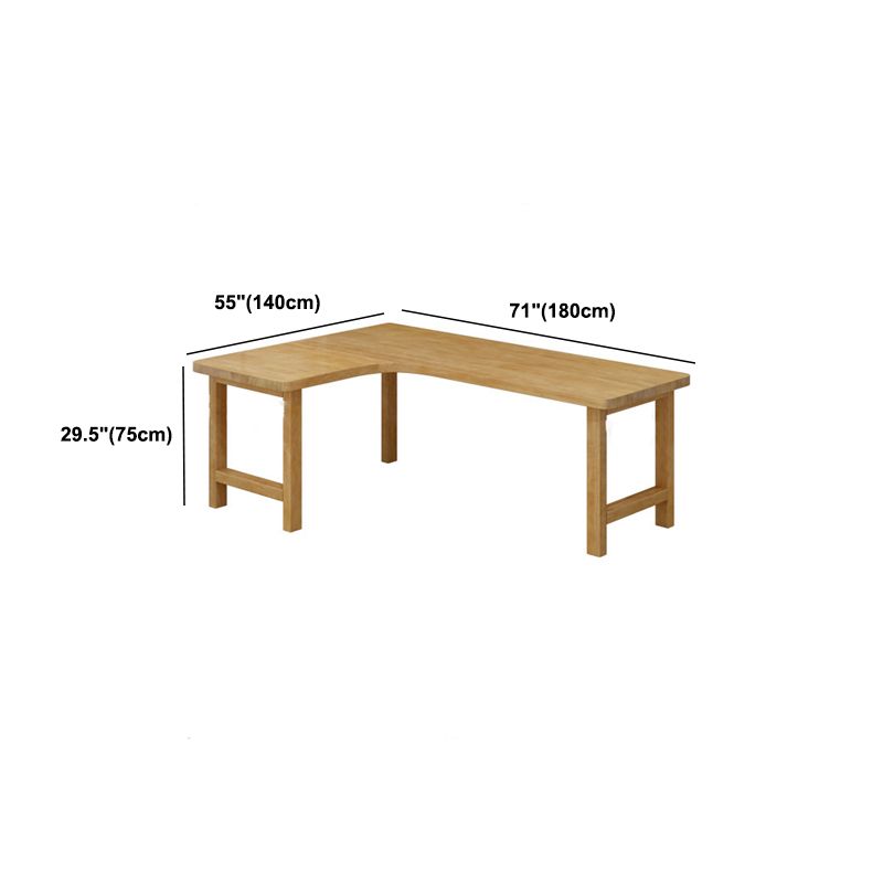 30"H Modern Office Desk L-Shape Natural Solid Wood Writing Desk