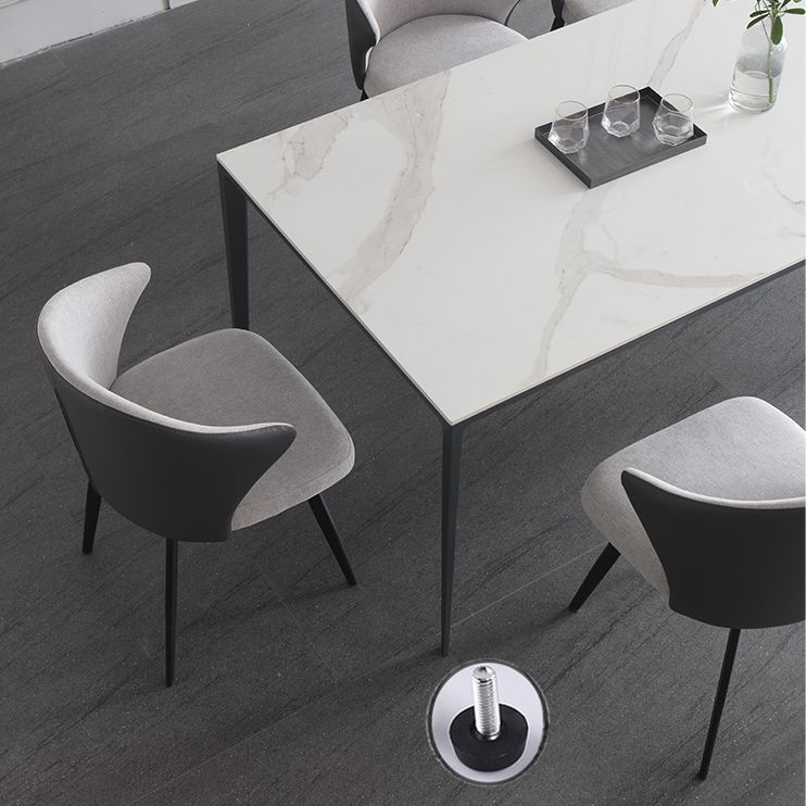 Modern Sintered Stone White Dining Set with Rectangle Table and Black Legs Home Dining Set