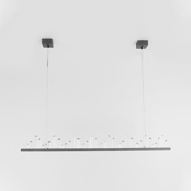Contemporary Linear Pendant Ceiling Light Crystal Accent Black LED Ceiling Chandelier in Warm/White Light for Dining Room