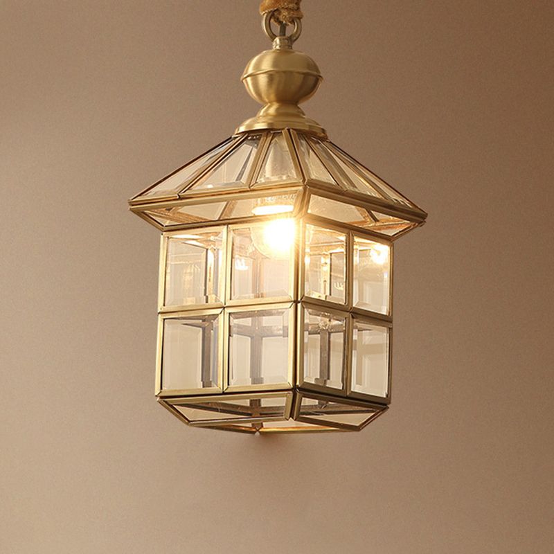 Clear Glass Gold Suspension Light en forma de Simplicidad Simplicidad Capante de luz para corredor para corredor