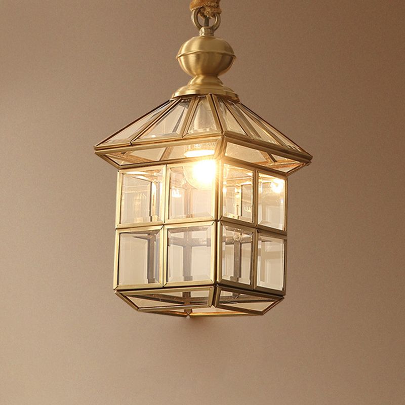 Clear Glass Gold Suspension Light House Shaped Single Simplicity Pendant Light Fixture for Corridor