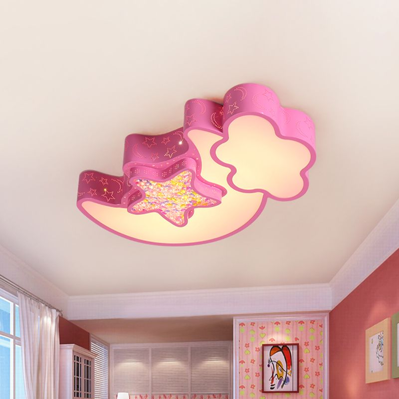 Acrylic Starry Sky Flush Light Fixture Nordic LED Flush Mounted Lamp in White/Pink/Blue for Child Bedroom