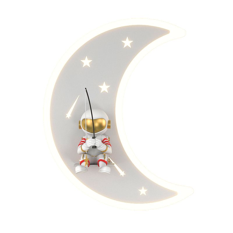 Cartoon LED Wall Light Astronaut and Moon Shaped Sconce Light for Kids Room