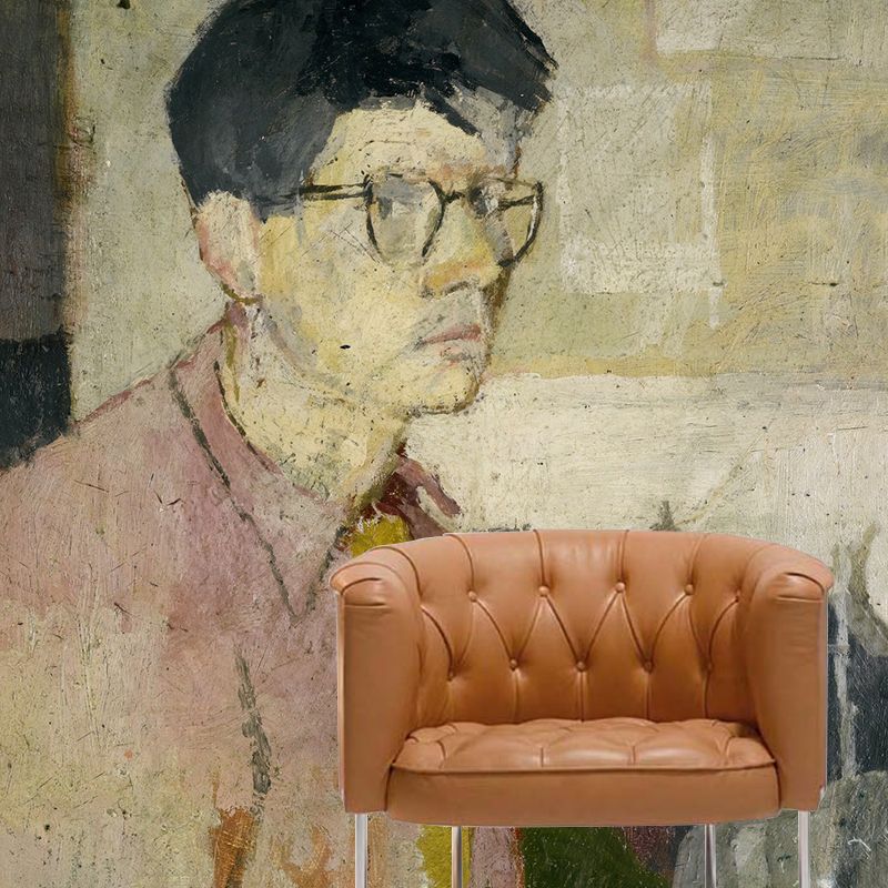 Brown Man Portrait Wall Mural Decal Water-Resistant Artistic Living Room Wall Covering