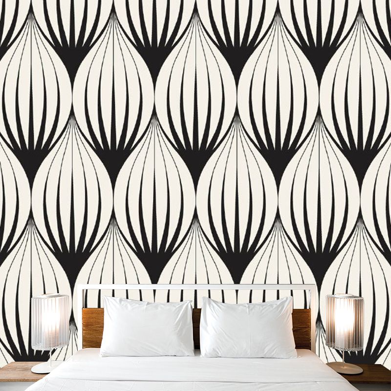 Black-White Raindrop Mural Decal Moisture Resistant Modern Bedroom Wall Covering