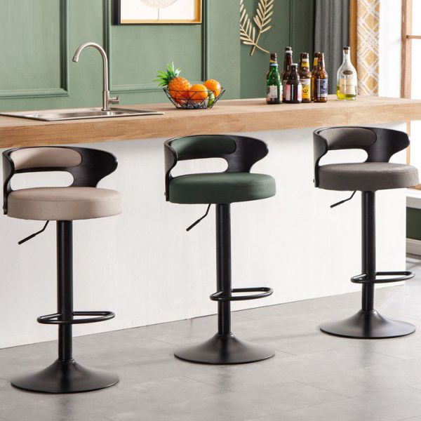 Contemporary Liftable Bar Stool Round Counter Bar Stool with Metal Legs