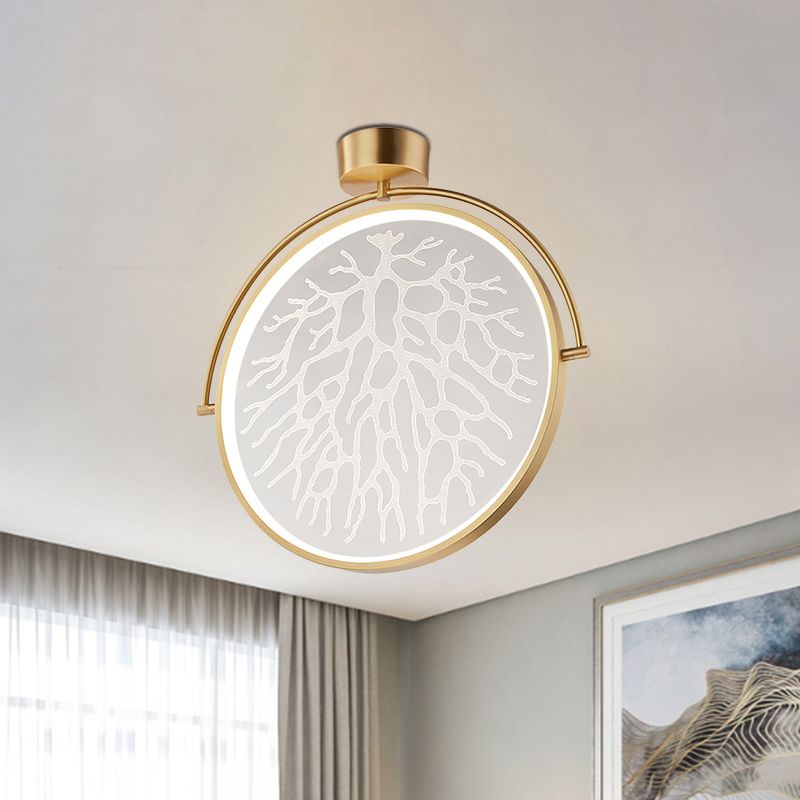 Circle Acrylic Rotatable Semi Mount Lighting Contemporary LED Gold Flush Ceiling Lamp with Context Pattern
