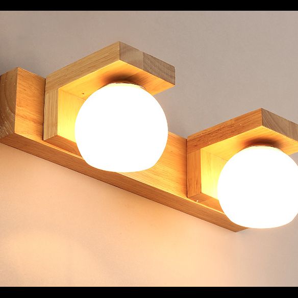 Bola de vidrio tocador de tocador apliques nórdico lámpara de tocador de madera para baño