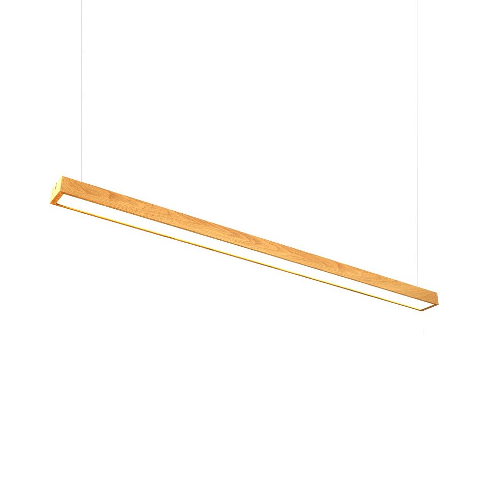 Led Office Pendant Lighting with Slim Rectangular Linear Wooden Shade Minimal Dark Brown/Light Brown Hanging Ceiling Light Fixture