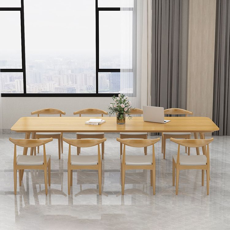 Vast hout eigentijdse rechthoekige eettafel natuurlijke houten boventafel met 4 poten