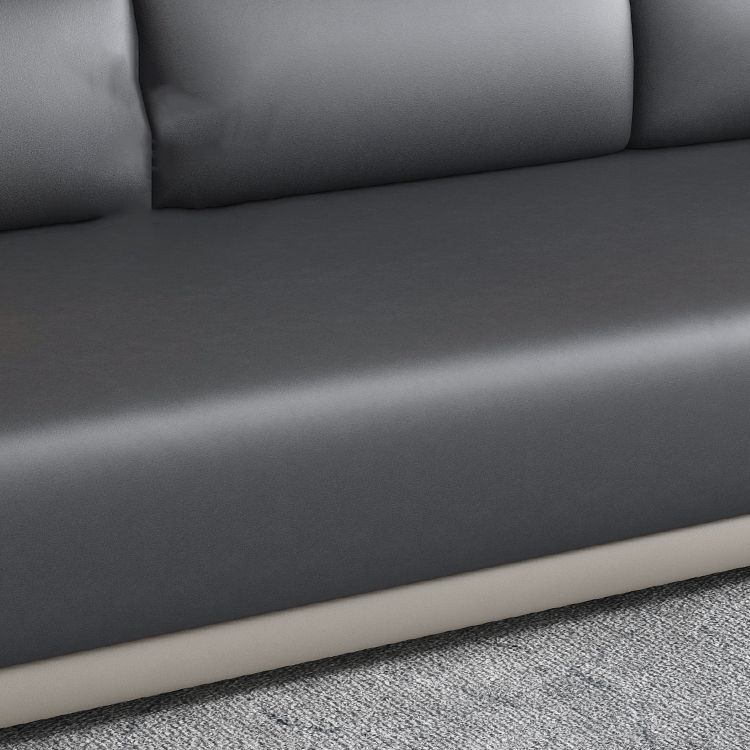 Contemporary Grey Sectional Sofa with Pillow Top Arm in Faux Leather