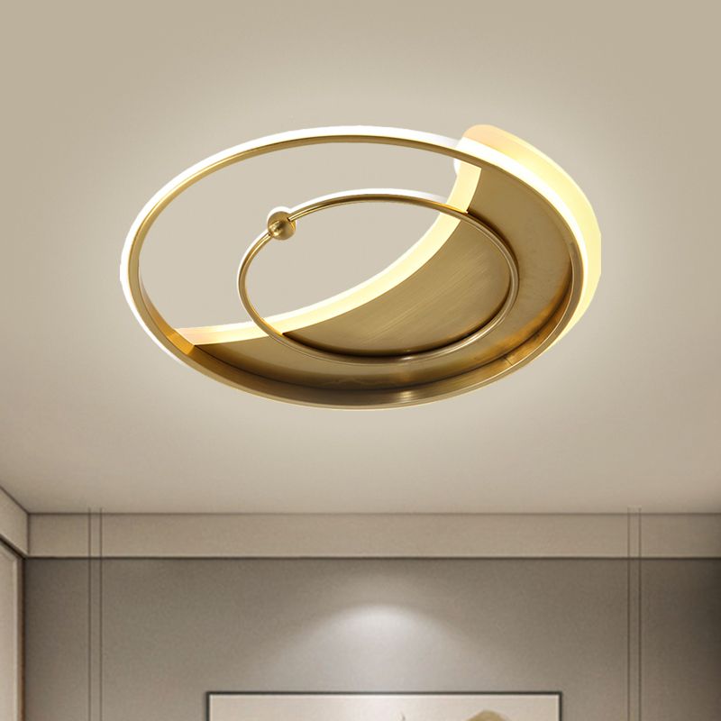 Metal Round Ceiling Lighting Minimalism LED Semi Flush Mount Lamp in Gold, Warm/White/3 Color Light