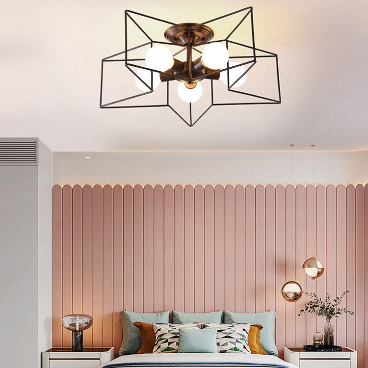 Industrial Star Flush Light Fixture Metal 5 Light Flush Mount Lighting in Black
