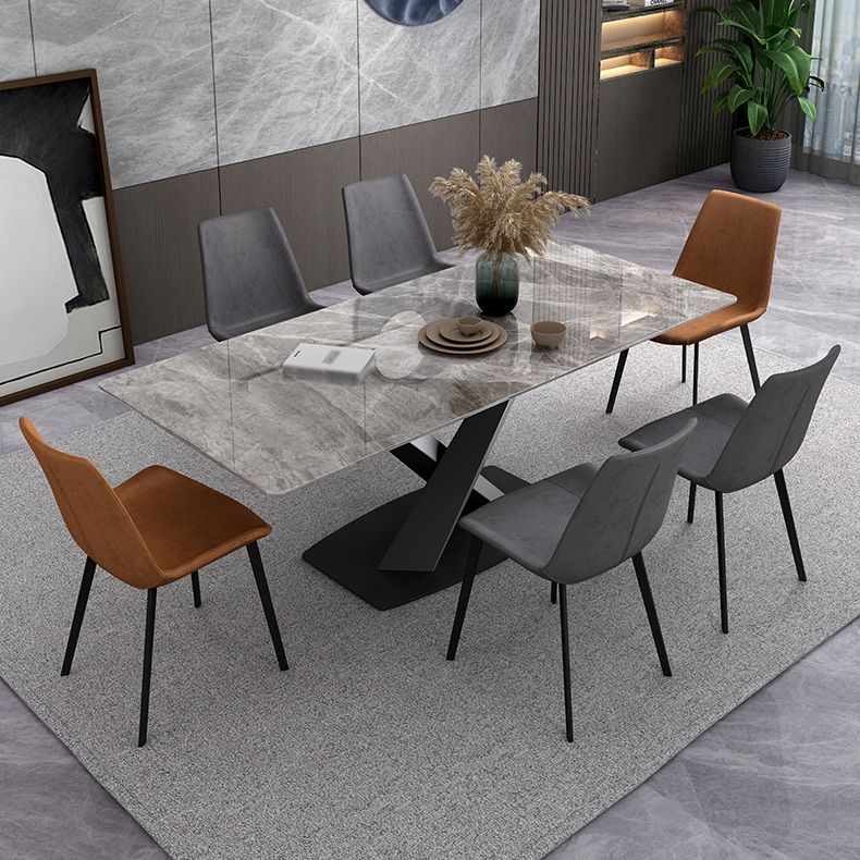 Simple Gray Sintered Stone Dining Table Kitchen Standard Dining Table with Pedestal Base