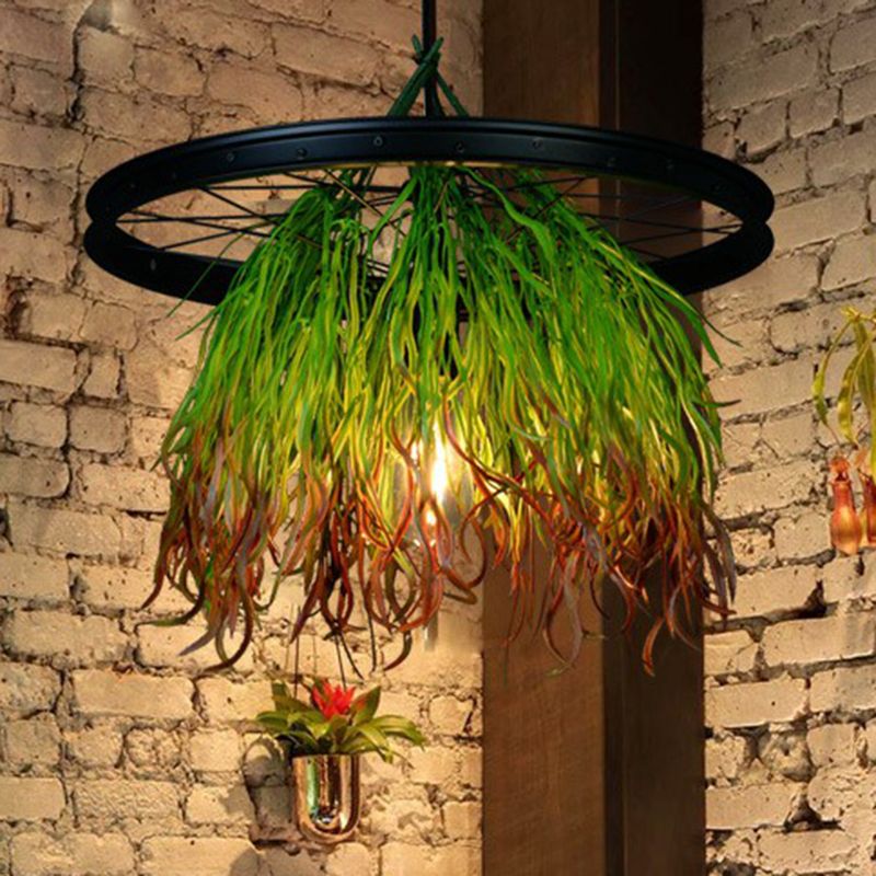 Lampada di sospensione di ferro a bulbina a bulbo singolo a bulbo a bulbo a bulbino con vegetura artistica