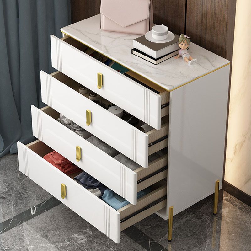 Glam Stone Chest Bedroom White Storage Chest with Metal Legs