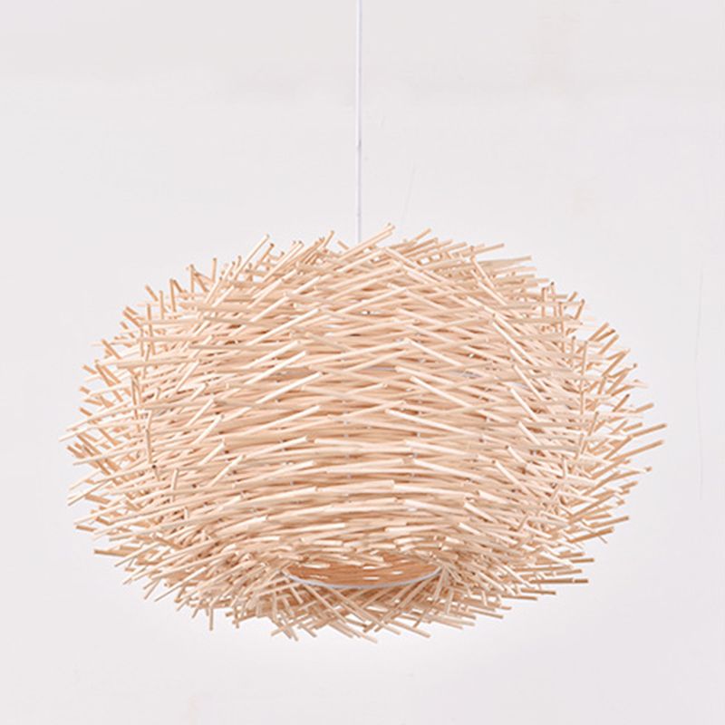 Bird's Nest Shaped Creative Hanging Light Asian Style Simplicity Bamboo Weaving Lighting Fixture with 39.3" Suspended Wire