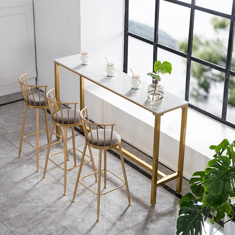 Modern Bar Table White Faux Marble Top Pub Table with Gold Base