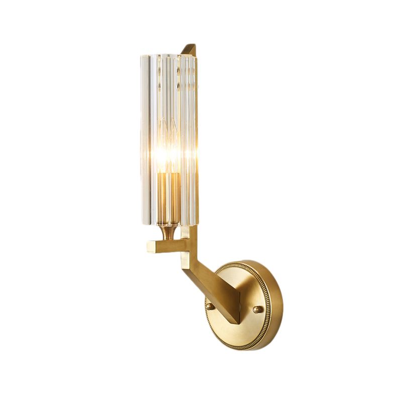 Crystal Tube/Cup/Flat Wall Mounted Lamp Minimalism 1 Light Brass Flush Wall Sconce for Bedside