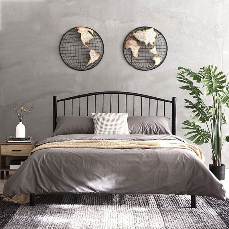 Contemporary Slat Bed Metal Black Open-Frame Bed with Custom Gold Legs