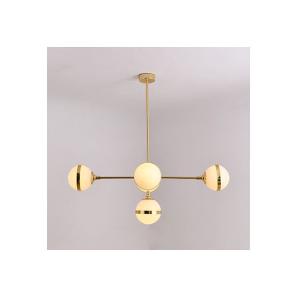Globe Shade Chandelier Contemporary 3/5 Lights Milk Glass Hanging Light in Gold for Dining Room