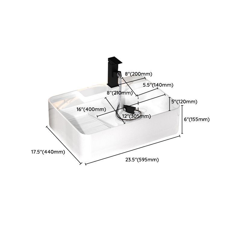 Modern Bathroom Sink Porcelain Solid Color Rectangular Vessel with Pop-Up Drain