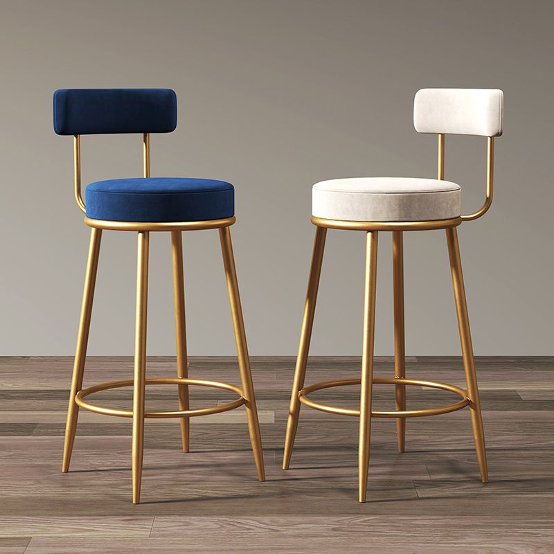 Nordic Armless Backrest Counter Stool Iron Kitchen Bar Stool with Velvet Cushion