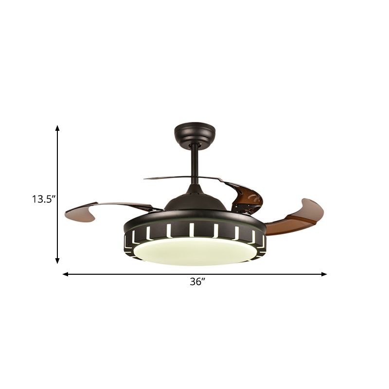 Metaal zwart hangventilator lichtcirkel led minimalistisch 4 bruine messen semi spoelbevestiging plafond armatuur met 4 bruine messen voor slaapkamer, 36 "/42" breedte