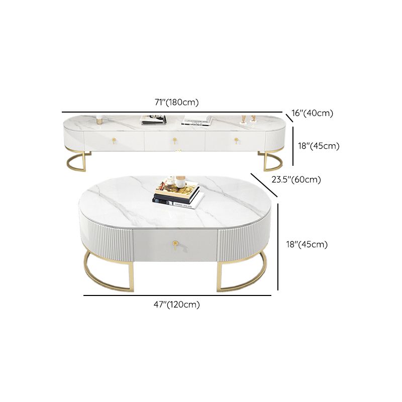 Slate Top Coffee or End Table with Storage Drawers Oval Frame