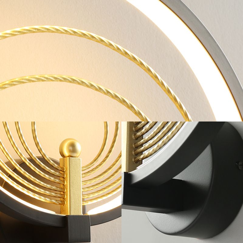 Bedroom LED Sconce Light Fixture Black/White Bedside Wall Light Sconce with Halo-Ring Acrylic Shade