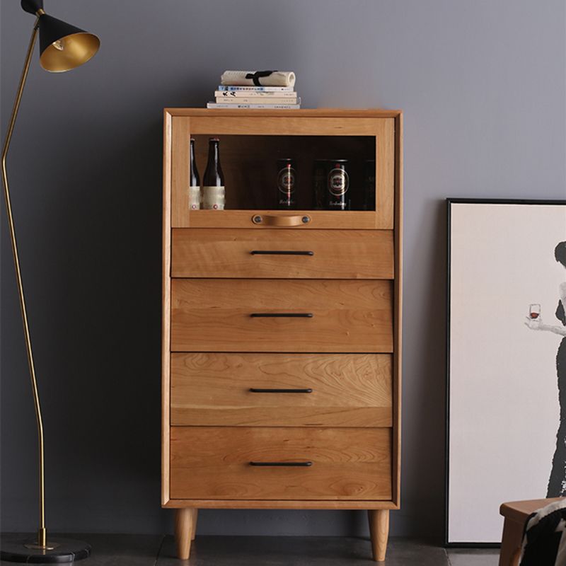 Contemporary Natural Cabinet Solid Wood 4 - Drawer Accent Cabinet
