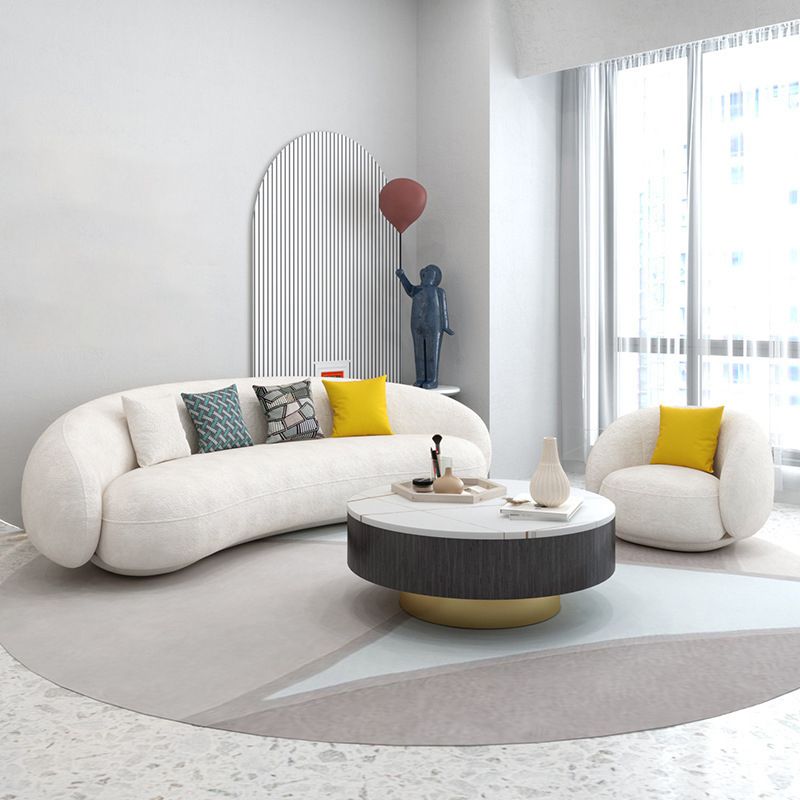 23.62" High Sloped Arm Sofa with 4 Pillows Wool Sofa in White