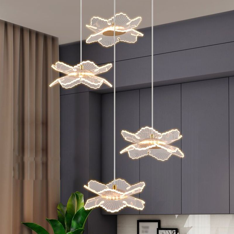 Acrylic Floral Pendant Lighting Modern LED Gold Hanging Lamp for Dining Room