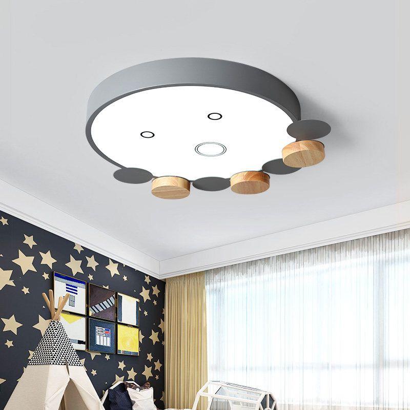 Round Kids Bedroom Flushmount Acrilico Led Moderno Soffitto Light Fixture in Grigio / Bianco / Verde con Octopus Shape