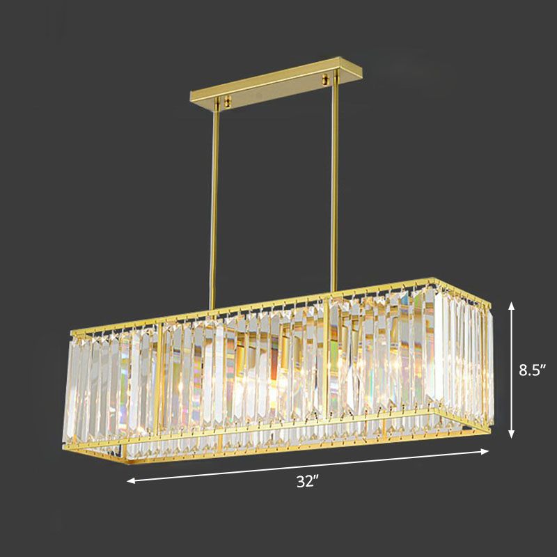 Luce a sospensione dell'isola rettangolare Contemporanea Tri-PRISM Crystal 3 lampadine sala da pranzo Luce in oro in oro