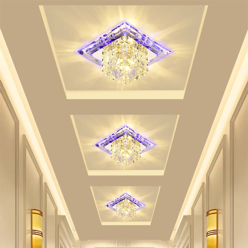 Plafonnier encastré à LED carré Simplicity en cristal pour entrée, plafonnier transparent