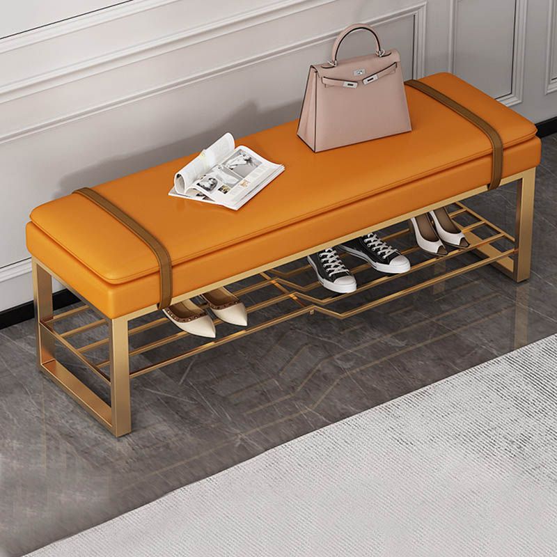 Glam Entryway Bench Cushioned Metal Seating Bench with Shoe Storage , 12.5 Inch Width