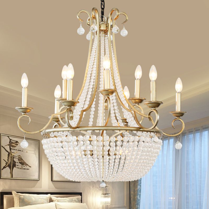Lámpara colgante de cesta de cuentas de cristal Candelera de techo de comedor rústico con diseño de velas