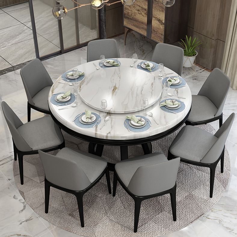 Simplicity Home Sintered Stone Dining Table Round Shape Table with Solid Wood Base