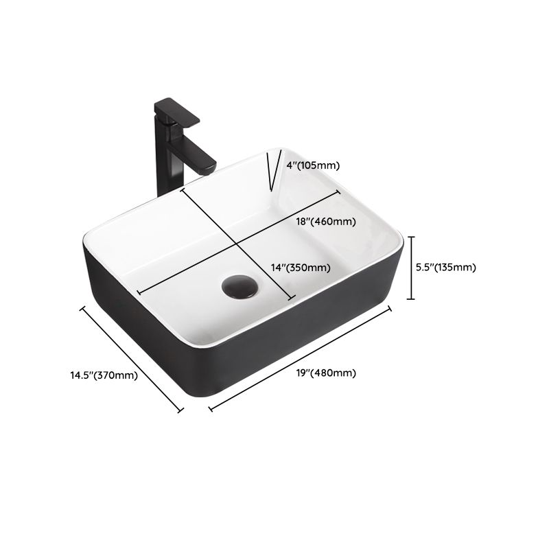 Contemporary Bathroom Sink Porcelain Pop-Up Drain Rectangular Vessel Bathroom Sink