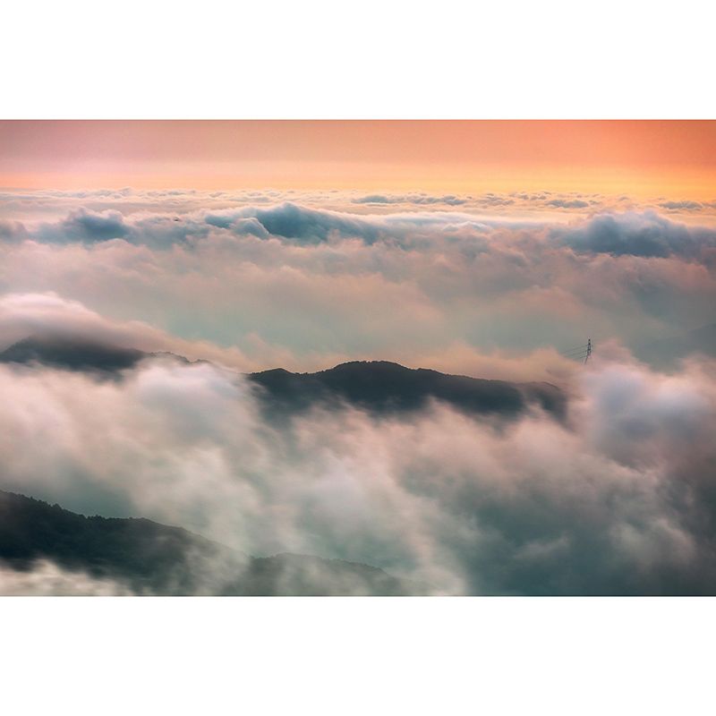 Cloud Landscapes Photography Mural Moisture Resistant Wall Covering for Living Room